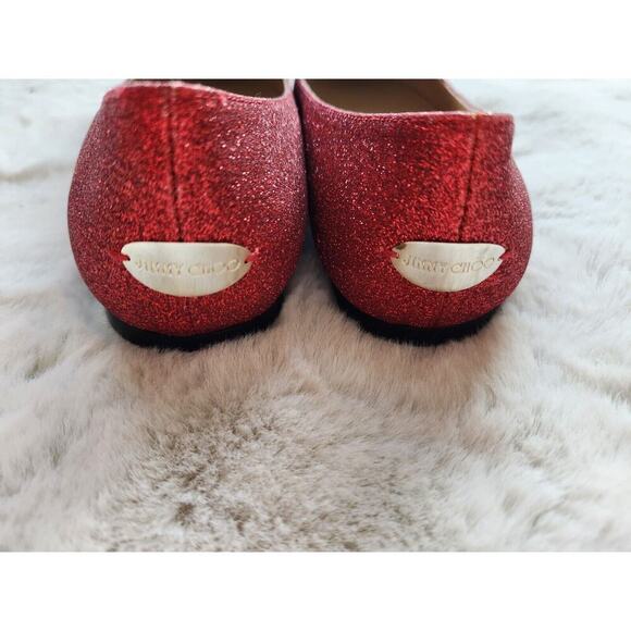 NWD Jimmy Choo Glitter Flat Bow Size EU 37 Red - Picture 9 of 15